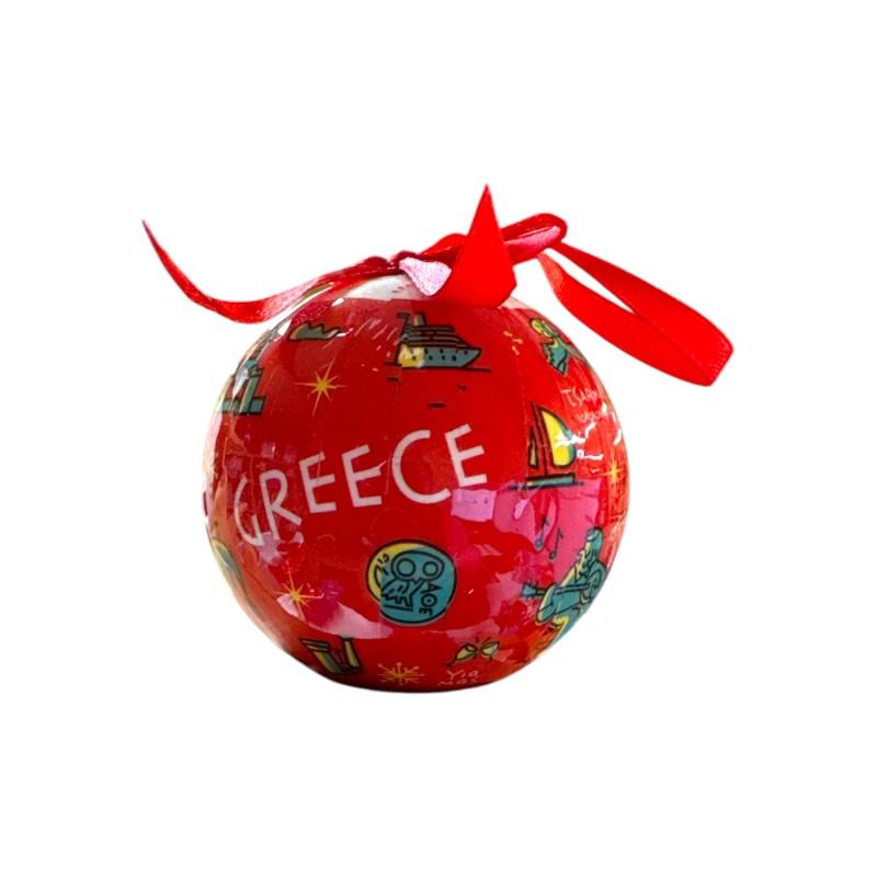 Boule de Noël avec symboles grecs GRÈCE rouge et blanc diamètre 7 cm
