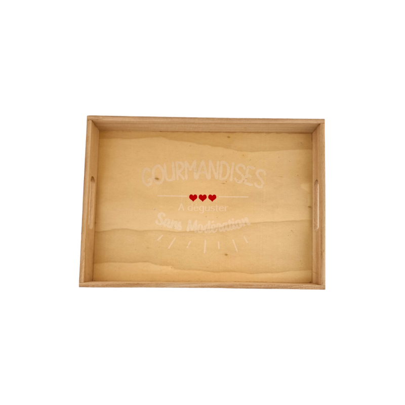 Plateau en bois "Gourmandises à déguster sans modération" 35X25X5.5 cm