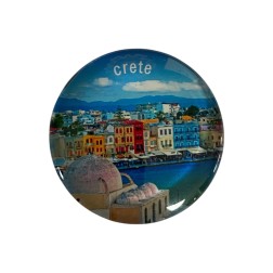 Magnet rond en verre "Ville de la Canée" - Diamètre 3,5 cm