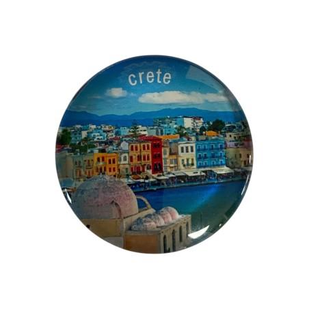Magnet rond en verre "Ville de la Canée" - Diamètre 3,5 cm