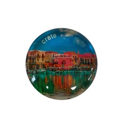 Magnet rond en verre "Ville de Réthymnon" - Diamètre 3,5 cm