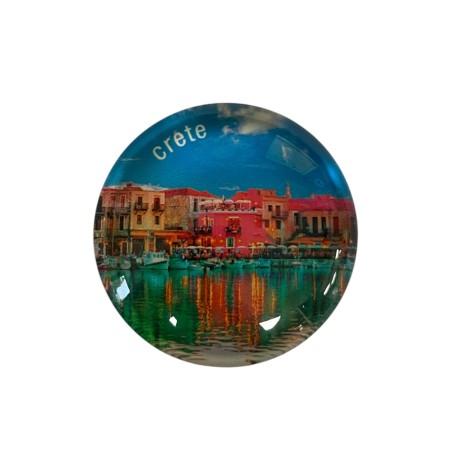 Magnet rond en verre "Ville de Réthymnon" - Diamètre 3,5 cm
