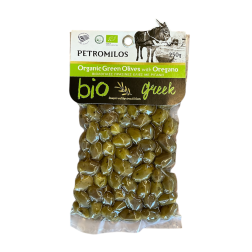 Olives grecques vertes à l'origan BIO en sous vide PETROMILOS 250 g
