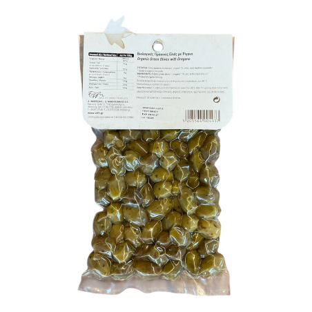 Olives grecques vertes à l'origan BIO en sous vide PETROMILOS 250 g