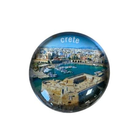 Magnet rond en verre "Ville d'Héraklion" - Diamètre 3,5 cm