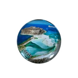 Magnet rond en verre "Paysage de La Canée" - Diamètre 3,5 cm