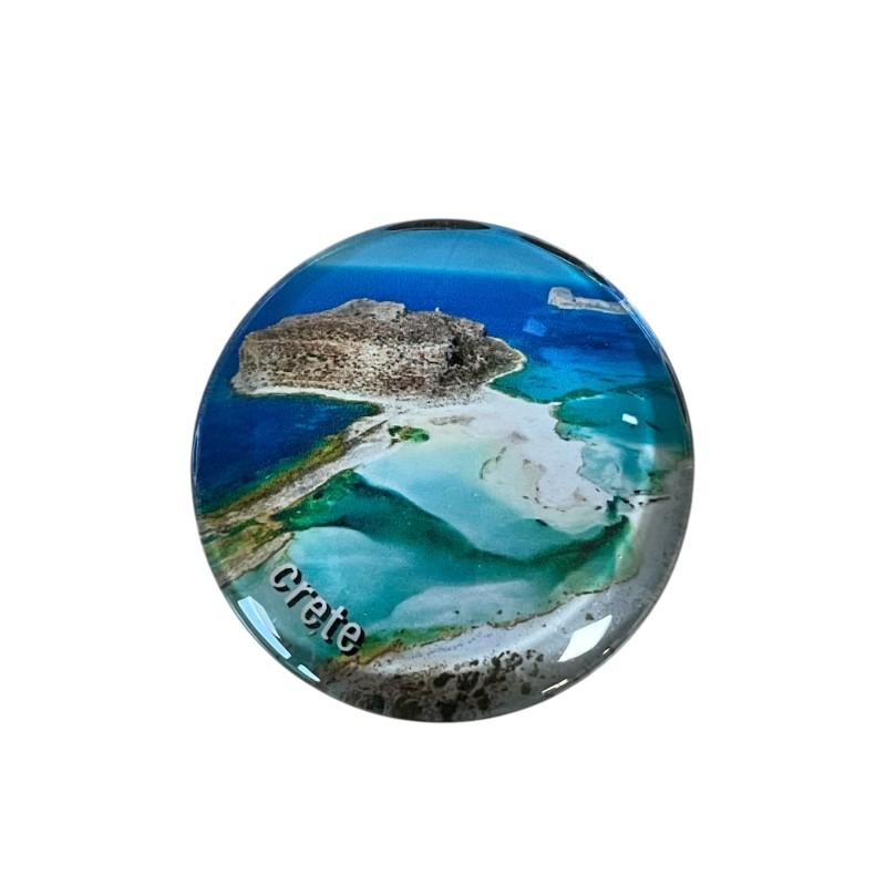 Magnet rond en verre "Paysage de La Canée" - Diamètre 3,5 cm