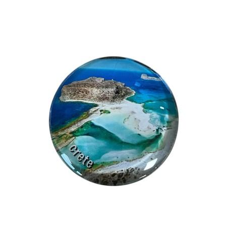 Magnet rond en verre "Paysage de La Canée" - Diamètre 3,5 cm