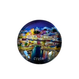 Magnet rond en verre "Crète-Grèce" - Diamètre 3,5 cm