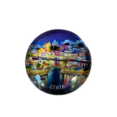 Magnet rond en verre "Crète-Grèce" - Diamètre 3,5 cm