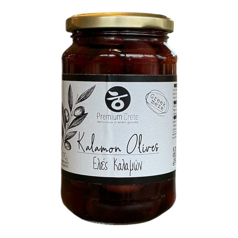 Olives noires Kalamon de Kalamata naturelles en bocal PREMIUM CRETE 190 g net Olives noires Kalamon de Kalamata naturelles en bocal PREMIUM CRETE 190 g net