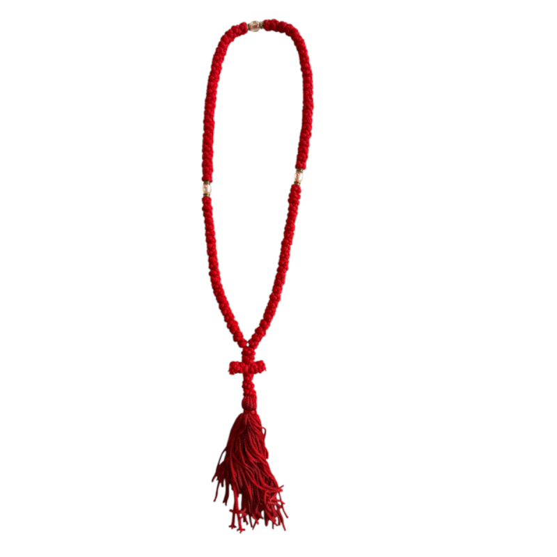 Komboskini - chapelet de prière orthodoxe rouge 35 nœuds Komboskini - chapelet de prière orthodoxe rouge 35 nœuds