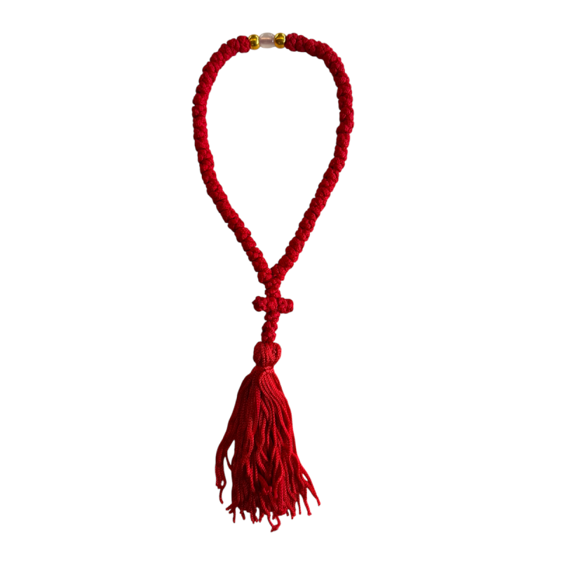 Komboskini laine - chapelet de prière orthodoxe rouge 50 nœuds Komboskini laine - chapelet de prière orthodoxe rouge 50 nœuds