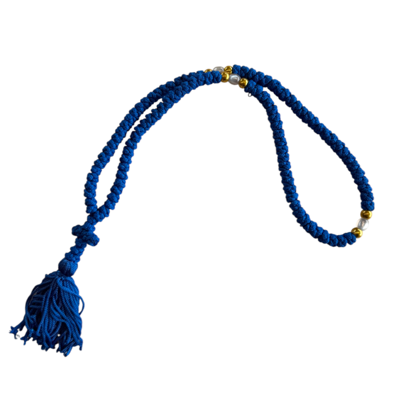 Komboskini laine avec 3 perles - chapelet de prière orthodoxe bleu 100 nœuds Komboskini laine avec 3 perles - chapelet de prière orthodoxe bleu 100 nœuds