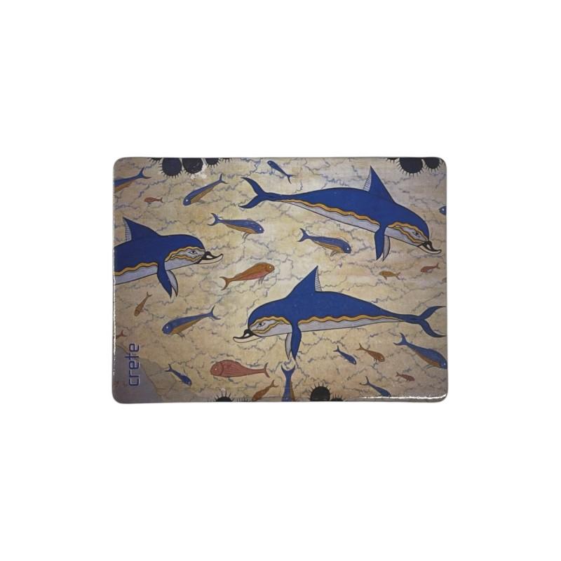 Magnet souvenir de la fresque aux dauphins - Palais minoen de Knossos - 7,4 x 5,5 cm