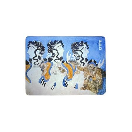 Magnet souvenir de Crète-Grèce "Dames en bleu - Knossos " 7,4x5,5 cm