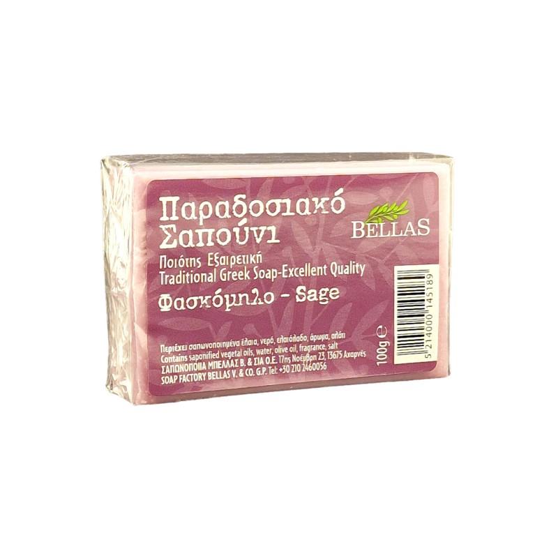Savon à l'huile d'olive parfumé à la sauge BELLAS 100 g Savon à l'huile d'olive parfumé à la sauge BELLAS 100 g
