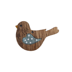 Oiseau en bois naturel avec une touche de bleu ciel 5 x 4 cm et un trou à accrocher