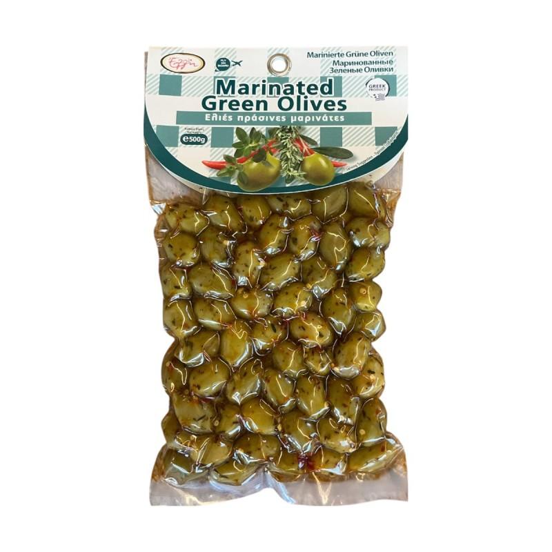 Olives vertes grecques marinées au thym, piment et origan ELLIE 500 g Olives vertes grecques marinées au thym, piment et origan ELLIE 500 g