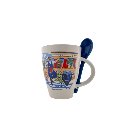 Tasse à thé avec sa cuillère - motif le minotaure et Knossos
