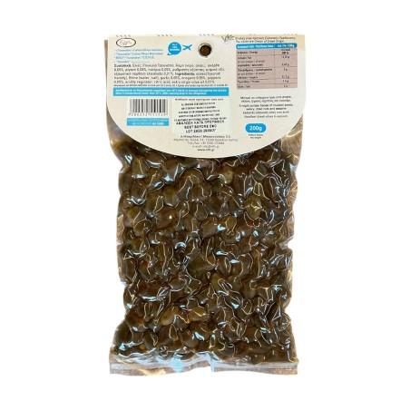 Olives de Crète variété Tsounati marinées à l'ail, à l'origan et aux poivrons ELLIE 200 g