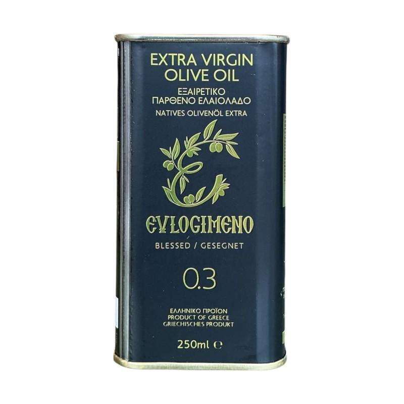 Huile d'olive EVLOGIMENO AOP MYLOPOTAMOS 0,3 acidité en bidon métallique 250 ml