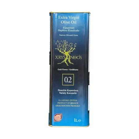 Huile d'olive CHRYSANTHOS AOP Mylopotamos 0,2 acidité en bidon métallique 1 l