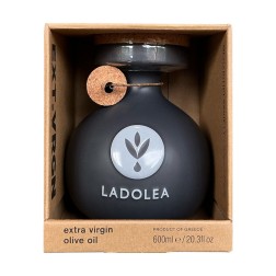 Huile d’Olive Vierge Extra variété Megaritiki LADOLEA en bouteille céramique noire rechargeable 600 ml