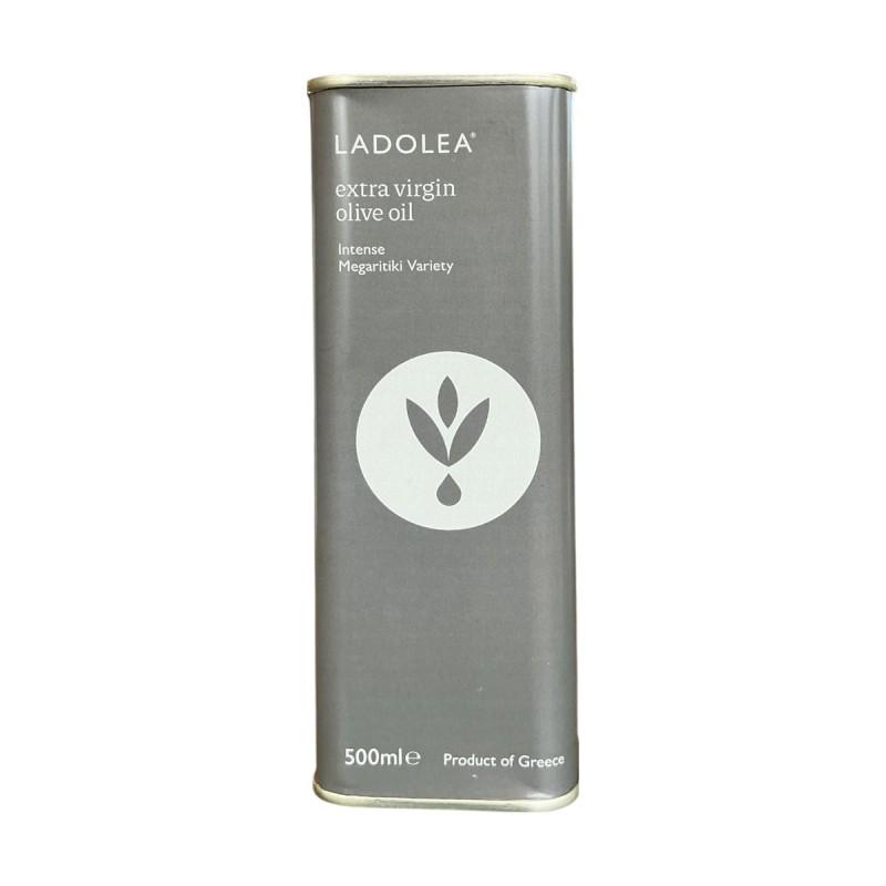 Huile d'olive extra vierge variété Megaritiki LADOLEA en bidon métallique noir 500 ml Huile d'olive extra vierge variété Megaritiki LADOLEA en bidon métallique noir 500 ml