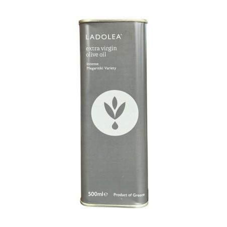 Huile d'olive extra vierge variété Megaritiki LADOLEA en bidon métallique noir 500 ml