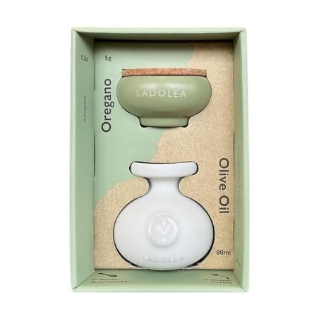 Coffret d’huile d’olive vierge extra variété Patrinia 80 ml LADOLEA et Pot d’Origan Grec 5 g