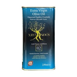 Huile d'olive CHRYSANTHOS AOP Mylopotamos 0,2 acidité en bidon métallique 250 ml