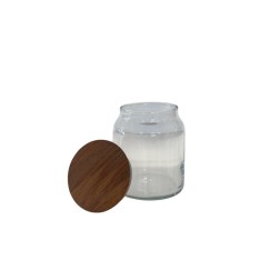 Bocal en verre avec couvercle en bois 7,5x9,5