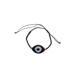 Bracelet de cordelette noire avec ornement d'oeil noir et perles dorées
