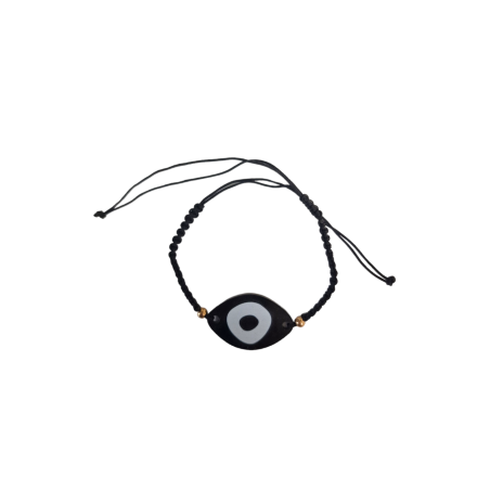 Bracelet de cordelette noire avec ornement d'oeil noir et perles dorées