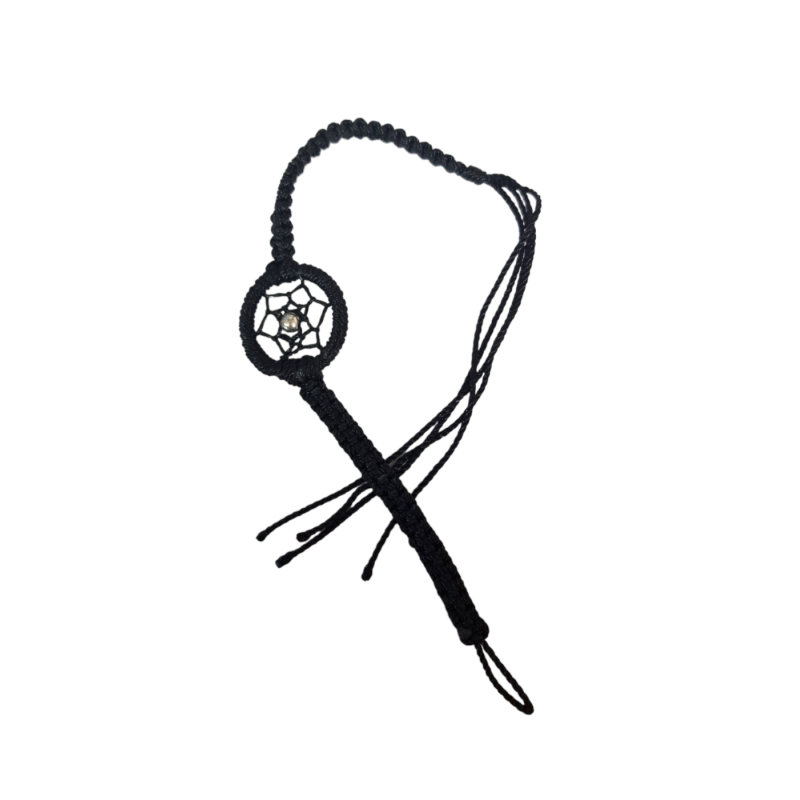 Bracelet noir Dreamcatcher (attrape-rêves) avec une perle