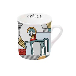 Tasse pour café grec en porcelaine fine motif casque et cheval de Troie type espresso ANCIENT GREECE 100 ml