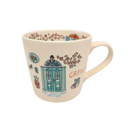 Mug en porcelaine illustré kafeneio de Grèce WHAT A BRAND 350 ml