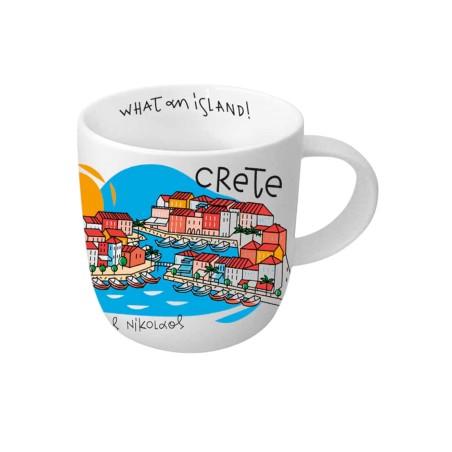 Mug en céramique illustré Agios Nikolaos Crète WHAT A BRAND 330 ml