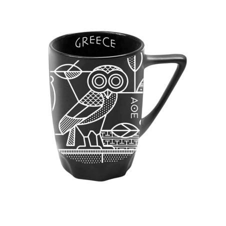Mug en céramique illustré temple et chouette de Grèce antique noir ANCIENT GREECE 330 ml