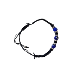 Bracelet grec noir Porte Bonheur avec 3 perles "oeils"