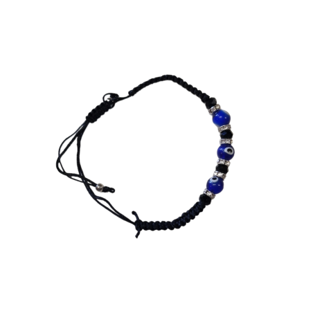 Bracelet grec noir Porte Bonheur avec 3 perles "oeils"