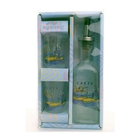 Coffret cadeau avec 1 bouteille 100 ml et 2 verres de raki de Crète
