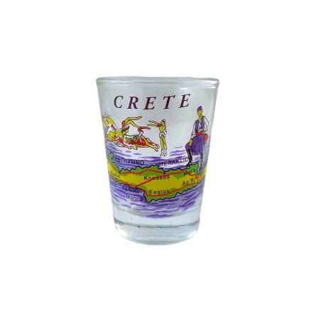 Verre de raki avec la Crète avec un fond bleu 6 cm