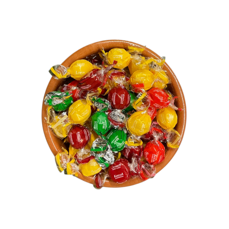 Caramels durs ronds citron menthe cannelle et nature (crystal) en vrac par 200 g Caramels durs ronds citron menthe cannelle et nature (crystal) en vrac par 200 g
