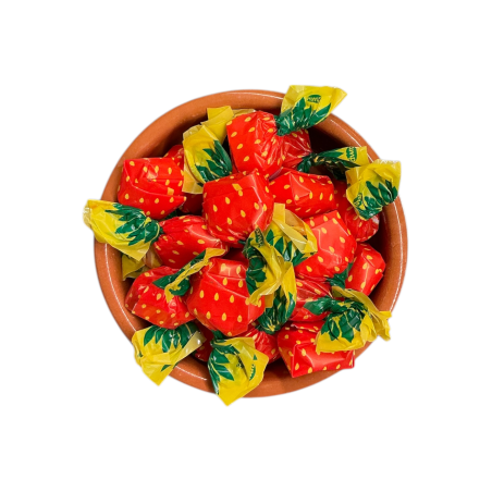Caramels durs fourrés à la fraise en vrac par 200 g