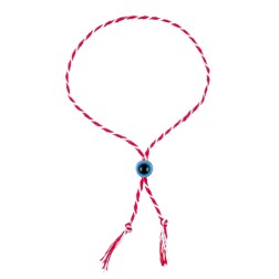 Bracelet en coton rouge-blanc et un œil bleu ajustable - Martaki