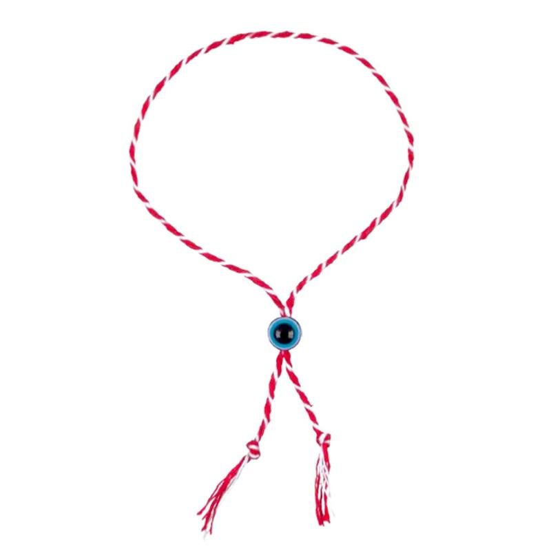 Bracelet en coton rouge-blanc et un œil bleu ajustable - Martaki