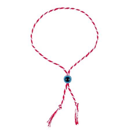 Bracelet en coton rouge-blanc et un œil bleu ajustable - Martaki