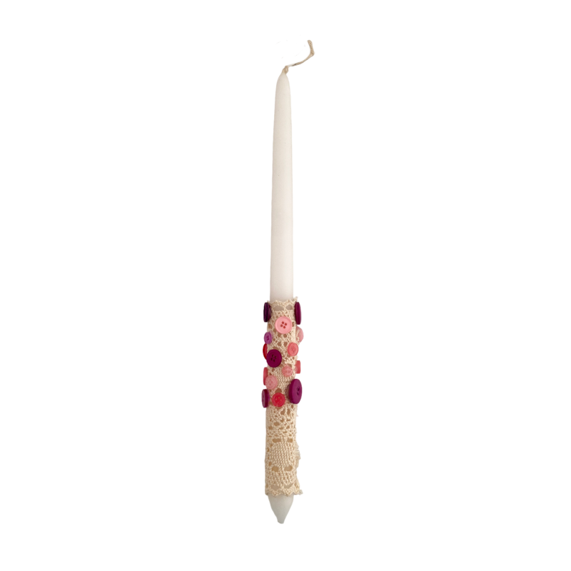 Bougie de Pâques artisanale de Grèce décorée de boutons et dentelle - Lambada 42 cm